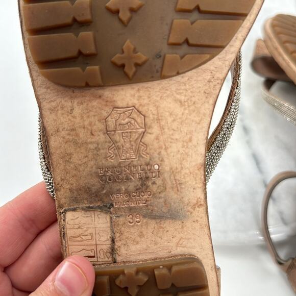Brunello Cucinelli tan leather multi strap sandals - Picture 6 of 8